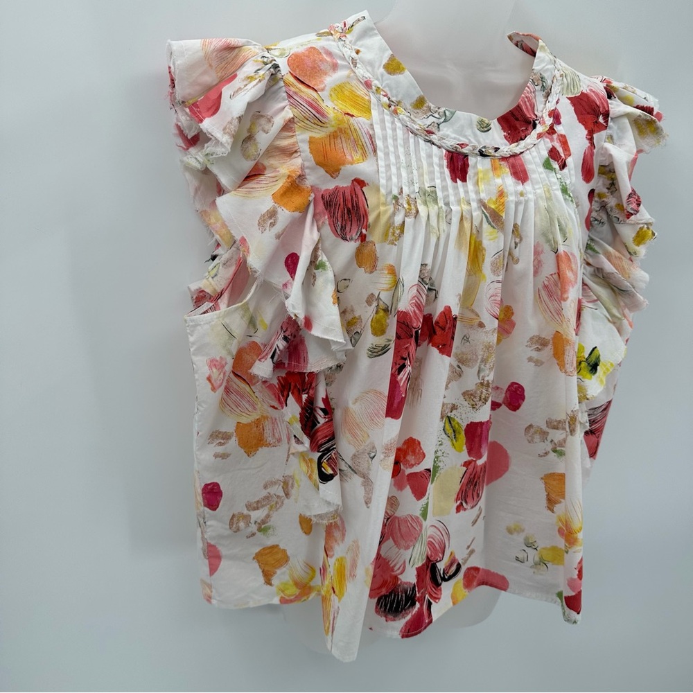 Fairhope Blouse Women’s XXL Pink Floral Ruffle Sleeve Braid Spring Top Feminine - Picture 2 of 15